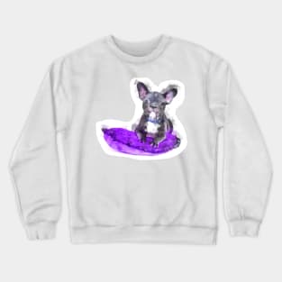 Cute Black And White Bulldog Puppy On A Purple Cusion Digital Portrait Crewneck Sweatshirt